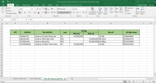 File quản lý khách hàng bằng Excel