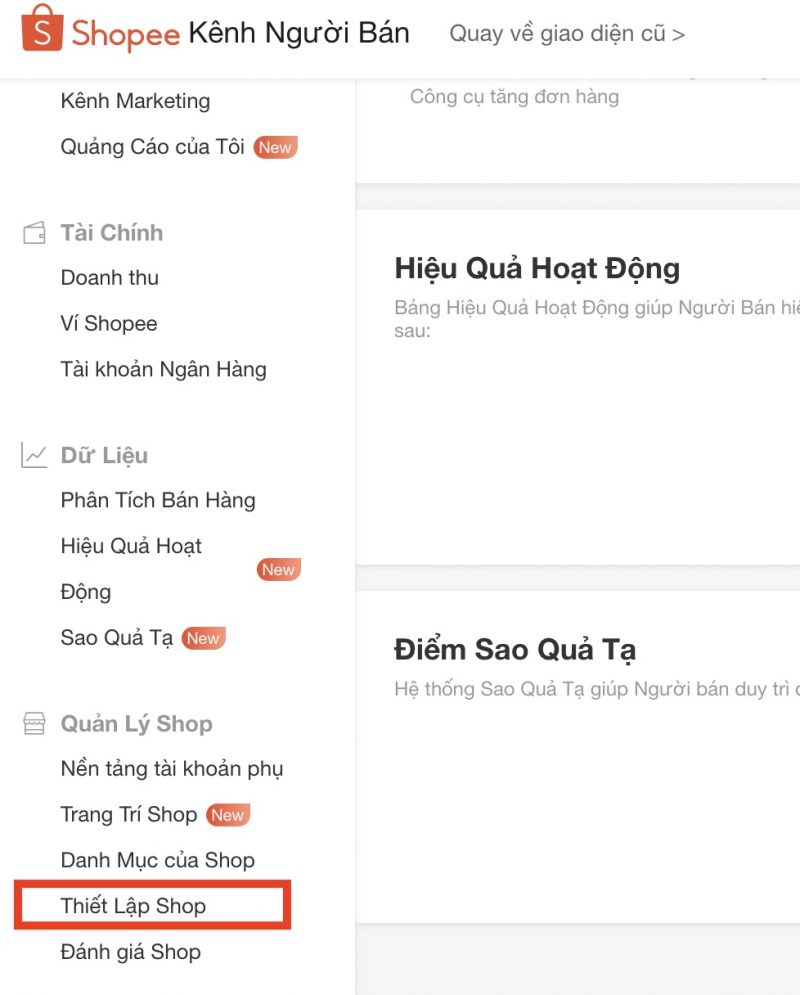 thiết lập gian hàng trên shopee