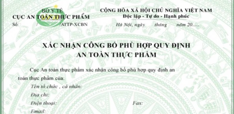 Giấy chứng nhận đăng ký phù hợp quy định an toàn thực phẩm 