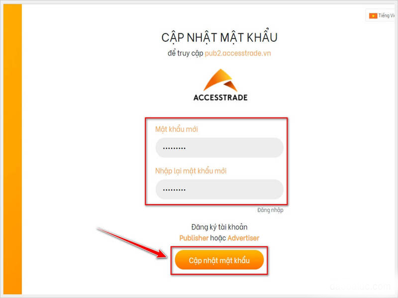 Cập nhật mật khẩu Accesstrade