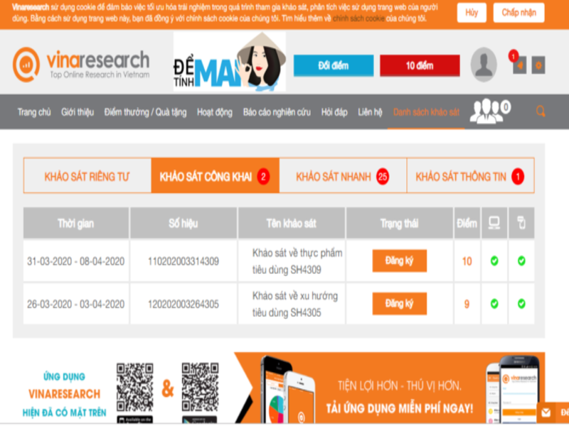 Kiếm tiền online tại nhà cũng Website Vinaresearch