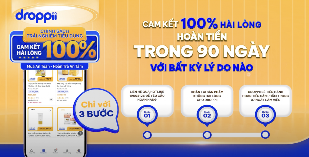 Droppii Mall với chính sách hoàn tiền trong 90 ngày với mọi lý do